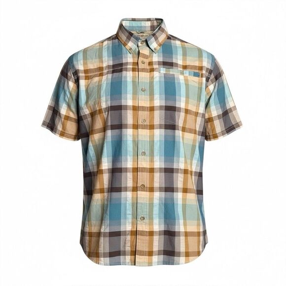 Eddie Bauer Button Down Short Sleeve Shirt Plaid Blue Cotton Men’s XXL Pre-own - Picture 1 of 9